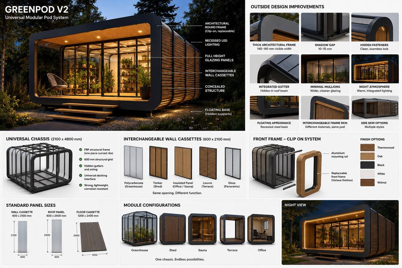 GreenPod V2 outside design improvements and finish options